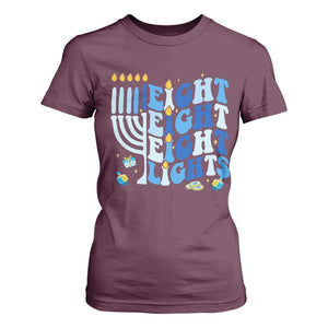 Happy Hanukkah T Shirt For Women Retro Groovy Eight Nights and Eight Lights TS10 Maroon Print Your Wear