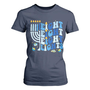 Happy Hanukkah T Shirt For Women Retro Groovy Eight Nights and Eight Lights TS10 Navy Print Your Wear