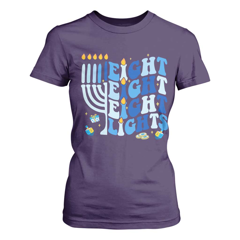 Happy Hanukkah T Shirt For Women Retro Groovy Eight Nights and Eight Lights TS10 Purple Print Your Wear