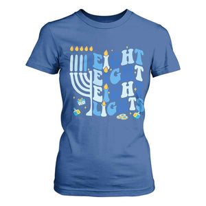 Happy Hanukkah T Shirt For Women Retro Groovy Eight Nights and Eight Lights TS10 Royal Blue Print Your Wear