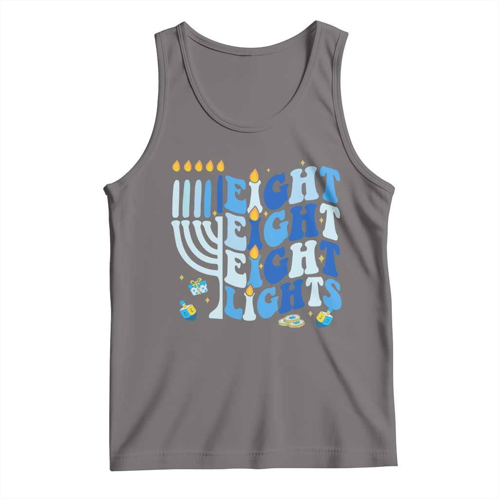 Happy Hanukkah Tank Top Retro Groovy Eight Nights and Eight Lights TS10 Deep Heather Print Your Wear