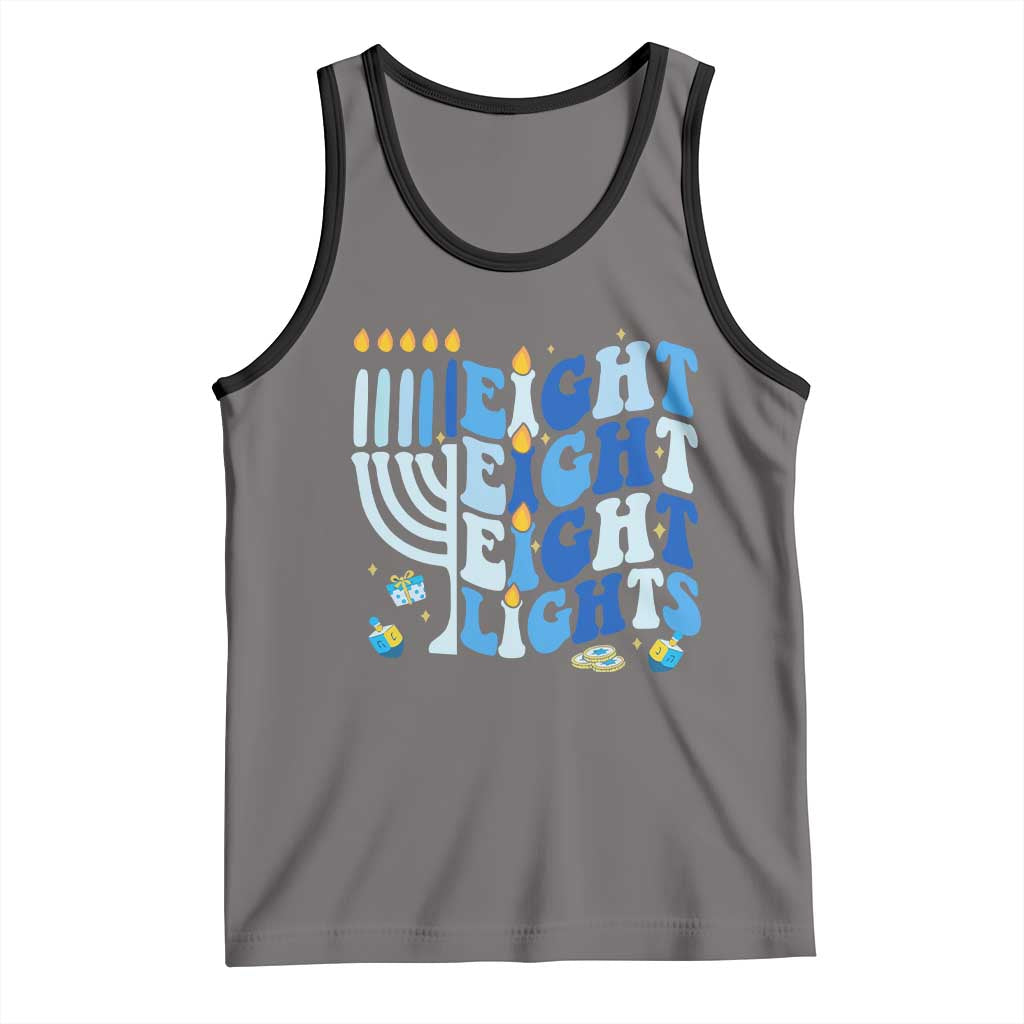 Happy Hanukkah Tank Top Retro Groovy Eight Nights and Eight Lights TS10 Deep Heather Black Print Your Wear