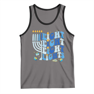 Happy Hanukkah Tank Top Retro Groovy Eight Nights and Eight Lights TS10 Deep Heather Black Print Your Wear