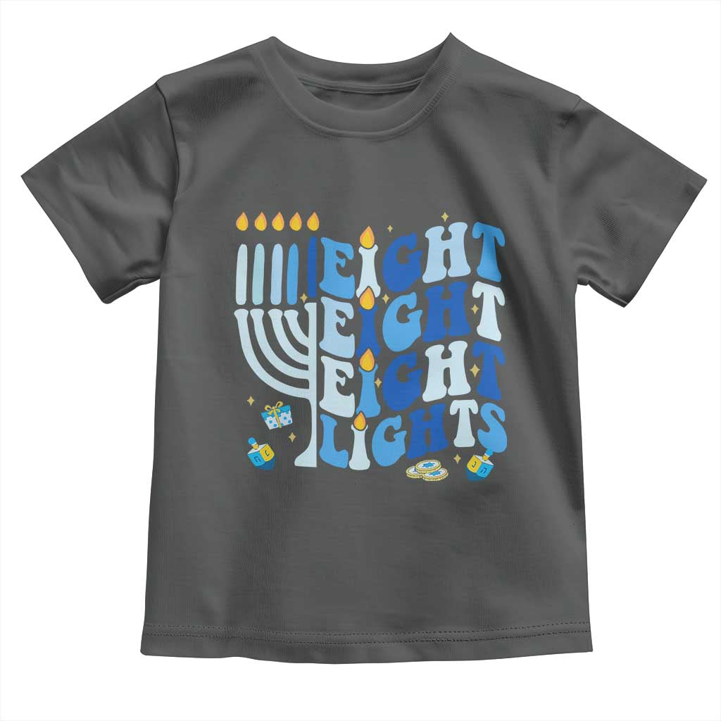 Happy Hanukkah Toddler T Shirt Retro Groovy Eight Nights and Eight Lights TS10 Dark Heather Print Your Wear