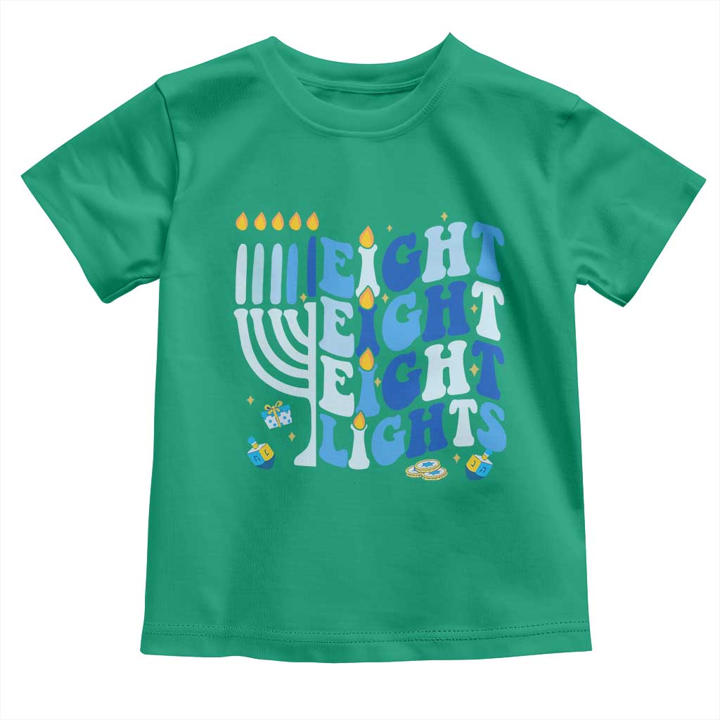 Happy Hanukkah Toddler T Shirt Retro Groovy Eight Nights and Eight Lights TS10 Irish Green Print Your Wear
