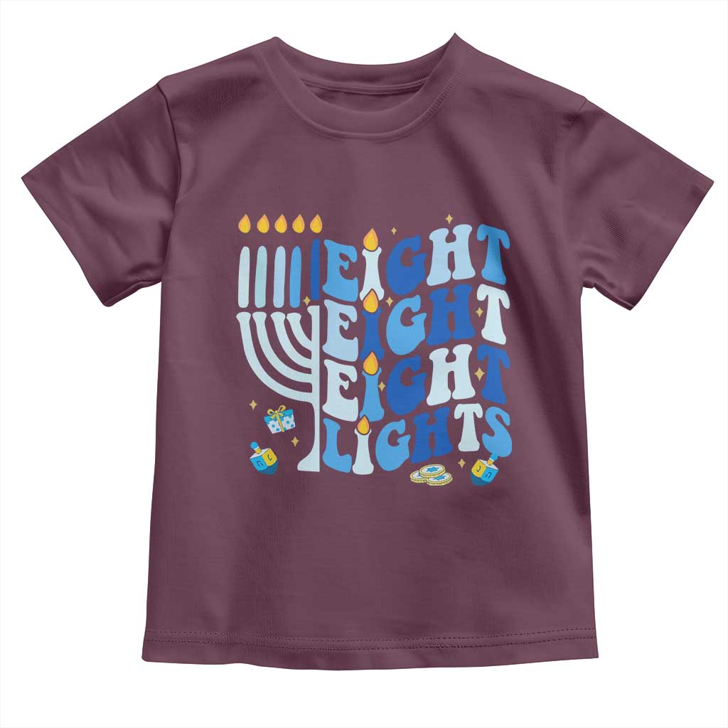 Happy Hanukkah Toddler T Shirt Retro Groovy Eight Nights and Eight Lights TS10 Maroon Print Your Wear