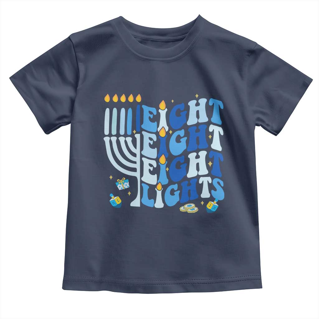 Happy Hanukkah Toddler T Shirt Retro Groovy Eight Nights and Eight Lights TS10 Navy Print Your Wear