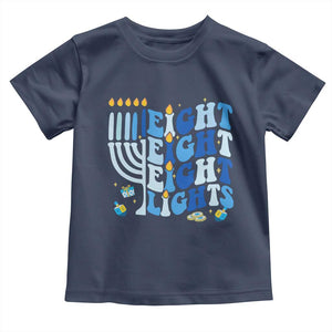 Happy Hanukkah Toddler T Shirt Retro Groovy Eight Nights and Eight Lights TS10 Navy Print Your Wear