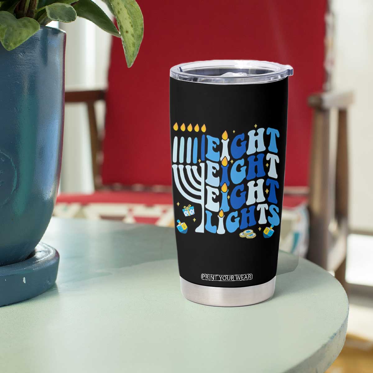 Happy Hanukkah Tumbler Cup Retro Groovy Eight Nights and Eight Lights TS10 Print Your Wear