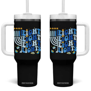 Happy Hanukkah Tumbler With Handle Retro Groovy Eight Nights and Eight Lights TS10 One Size: 40 oz Black Print Your Wear