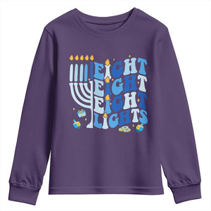 Happy Hanukkah Youth Sweatshirt Retro Groovy Eight Nights and Eight Lights TS10 Purple Print Your Wear