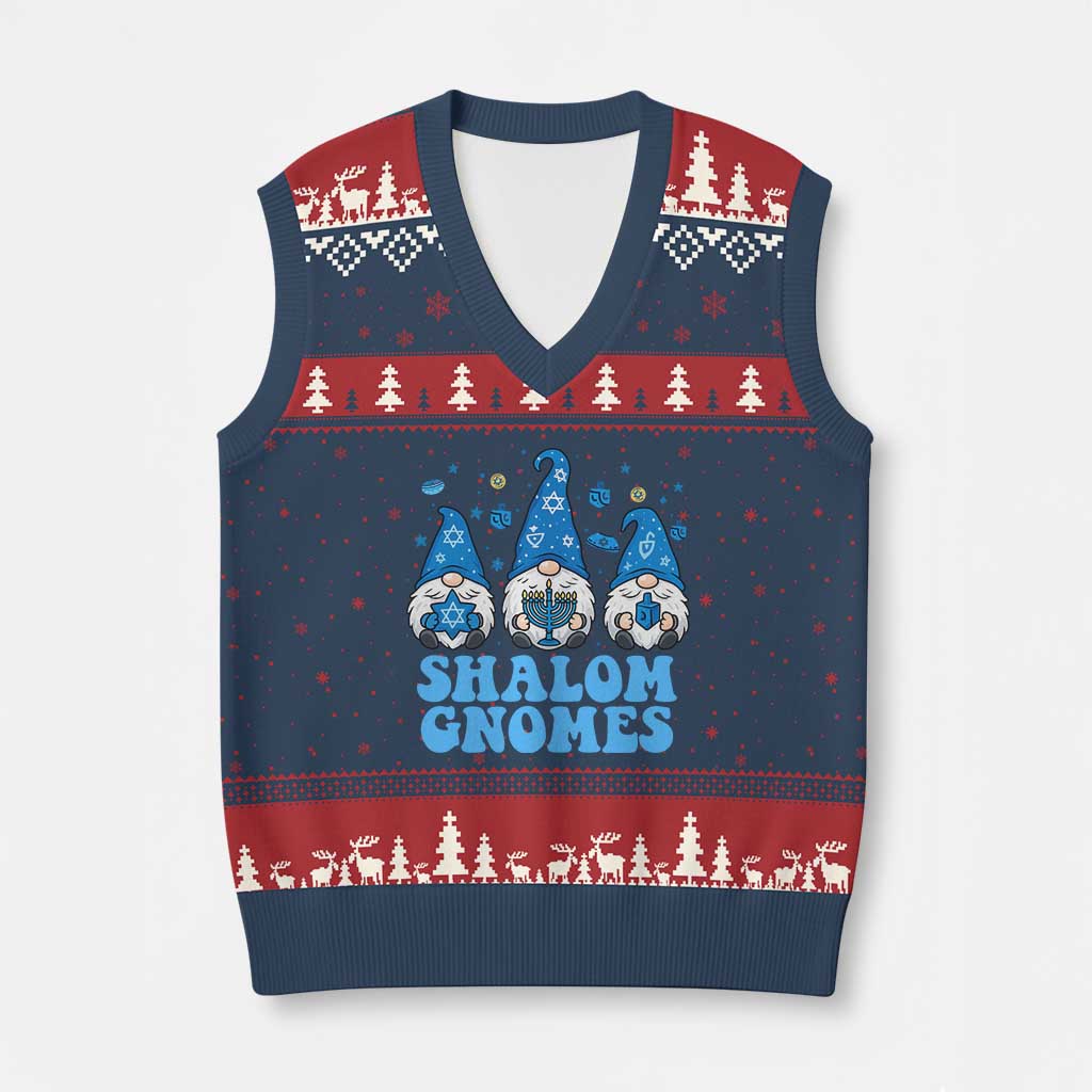 Happy Hanukkah V-Neck Knit Sweater Vest Retro Groovy Eight Nights Lights TS10 Navy Red Print Your Wear