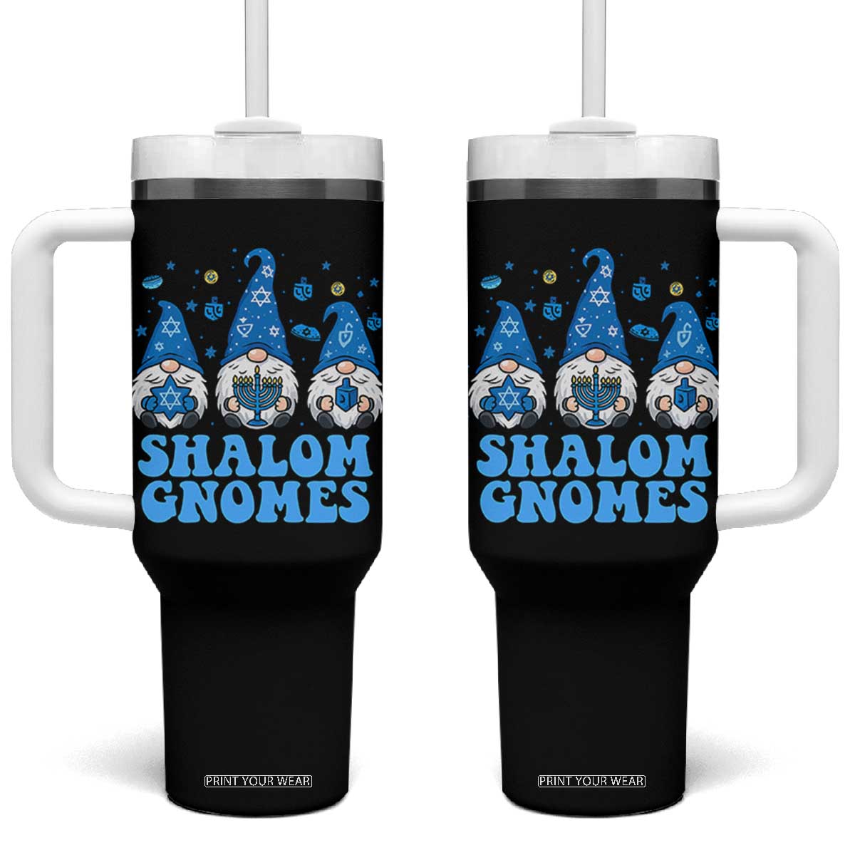 Happy Hanukkah Tumbler With Handle Retro Groovy Eight Nights Lights TS10 One Size: 40 oz Black Print Your Wear