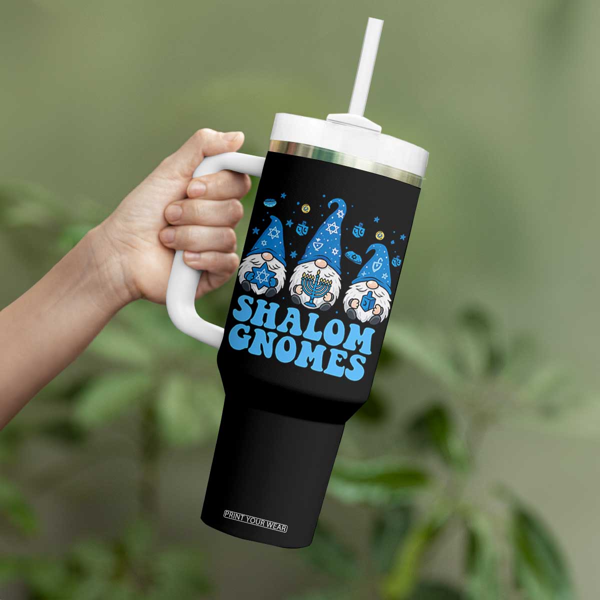 Happy Hanukkah Tumbler With Handle Retro Groovy Eight Nights Lights TS10 Print Your Wear