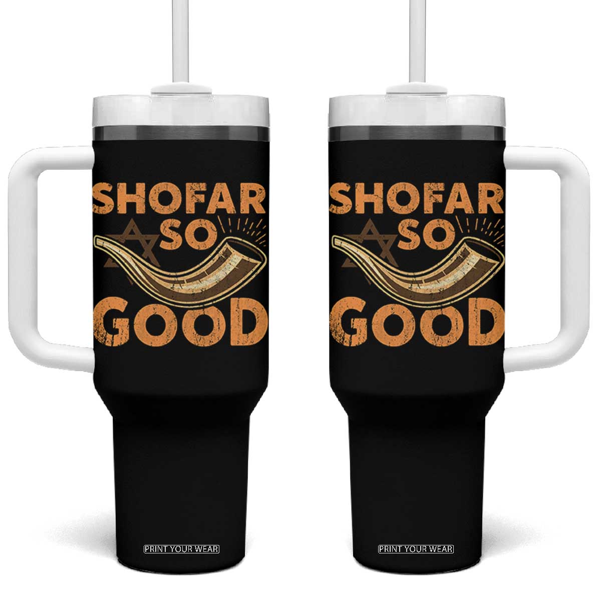 Shofar So Good Tumbler With Handle Funny Rosh Hashanah Jewish Holiday Gift TS10 One Size: 40 oz Black Print Your Wear