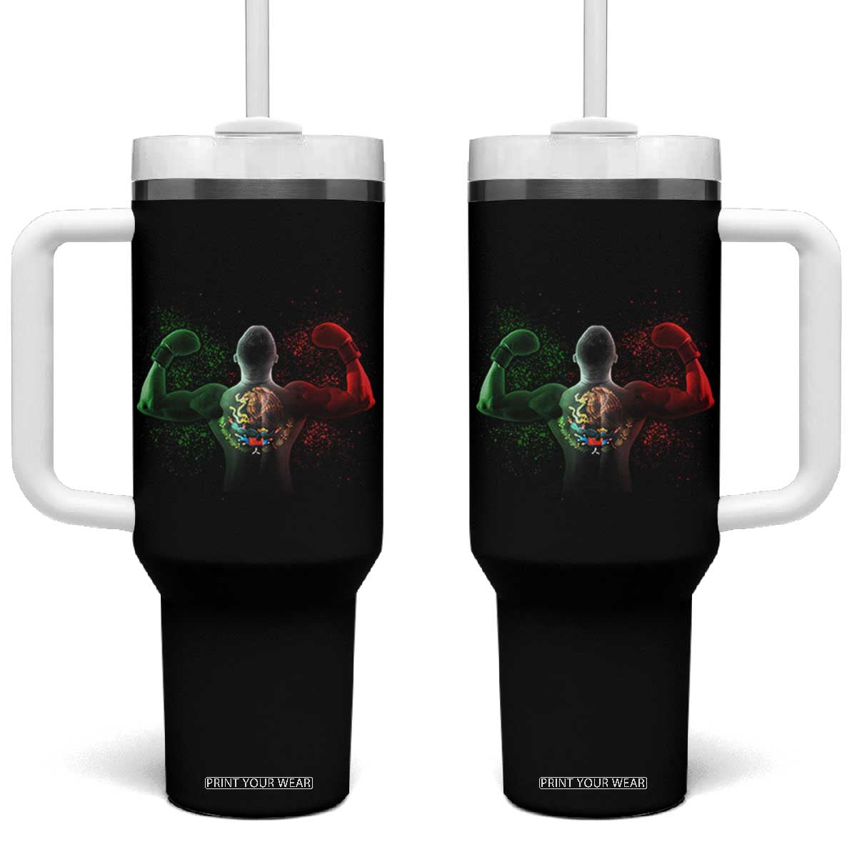 Mexican Boxing Tumbler With Handle Retro Vintage Watercolors Mexico Flag Boxer TS10 One Size: 40 oz Black Print Your Wear