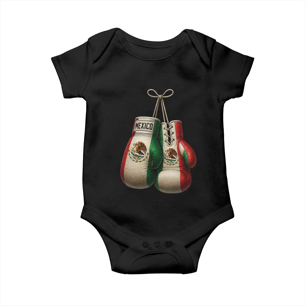 Mexican Boxing Gloves Baby Onesie Retro Vintage Mexico Flag Boxer TS10 Black Print Your Wear