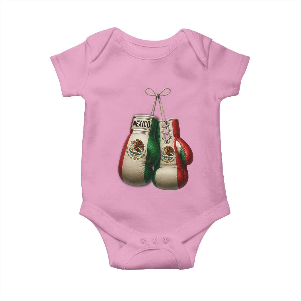 Mexican Boxing Gloves Baby Onesie Retro Vintage Mexico Flag Boxer TS10 Light Pink Print Your Wear
