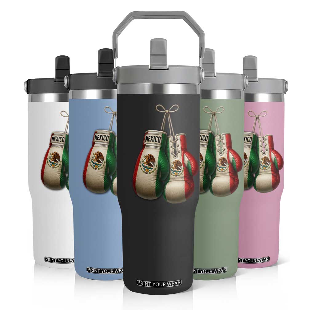 Mexican Boxing Gloves Flip Straw Tumbler Retro Vintage Mexico Flag Boxer TS10 Print Your Wear