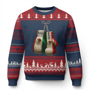 Mexican Boxing Gloves Ugly Christmas Sweater Retro Vintage Mexico Flag Boxer TS10 Navy Red Print Your Wear