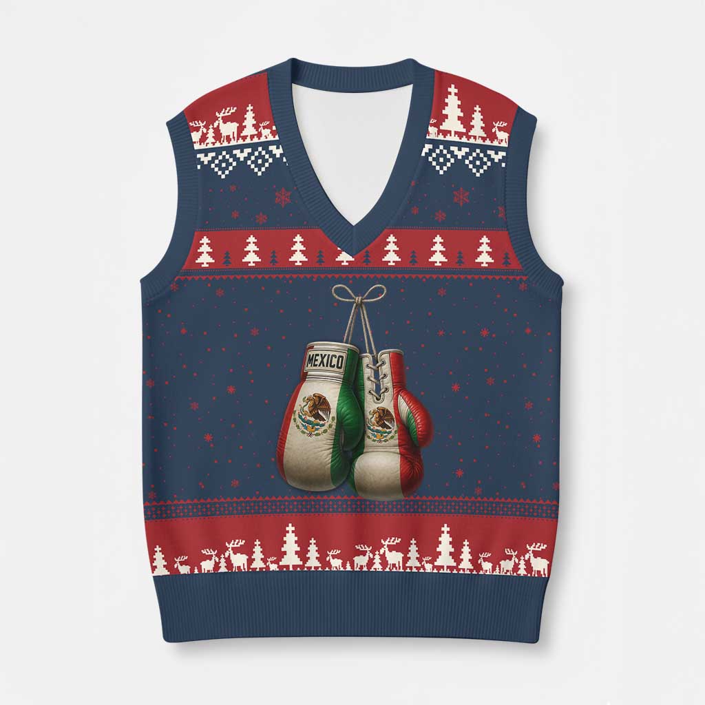 Mexican Boxing Gloves V-Neck Knit Sweater Vest Retro Vintage Mexico Flag Boxer TS10 Navy Red Print Your Wear