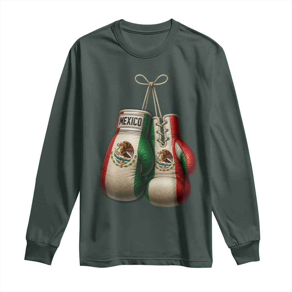 Mexican Boxing Gloves Long Sleeve Shirt Retro Vintage Mexico Flag Boxer TS10 Dark Forest Green Print Your Wear