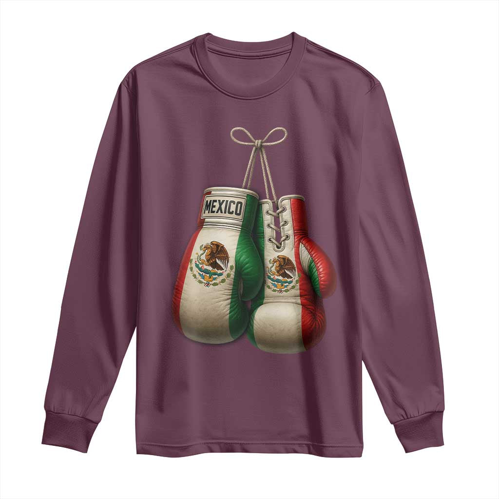 Mexican Boxing Gloves Long Sleeve Shirt Retro Vintage Mexico Flag Boxer TS10 Maroon Print Your Wear