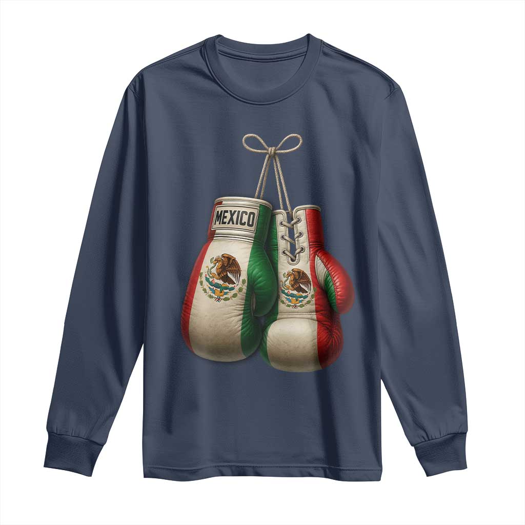 Mexican Boxing Gloves Long Sleeve Shirt Retro Vintage Mexico Flag Boxer TS10 Navy Print Your Wear