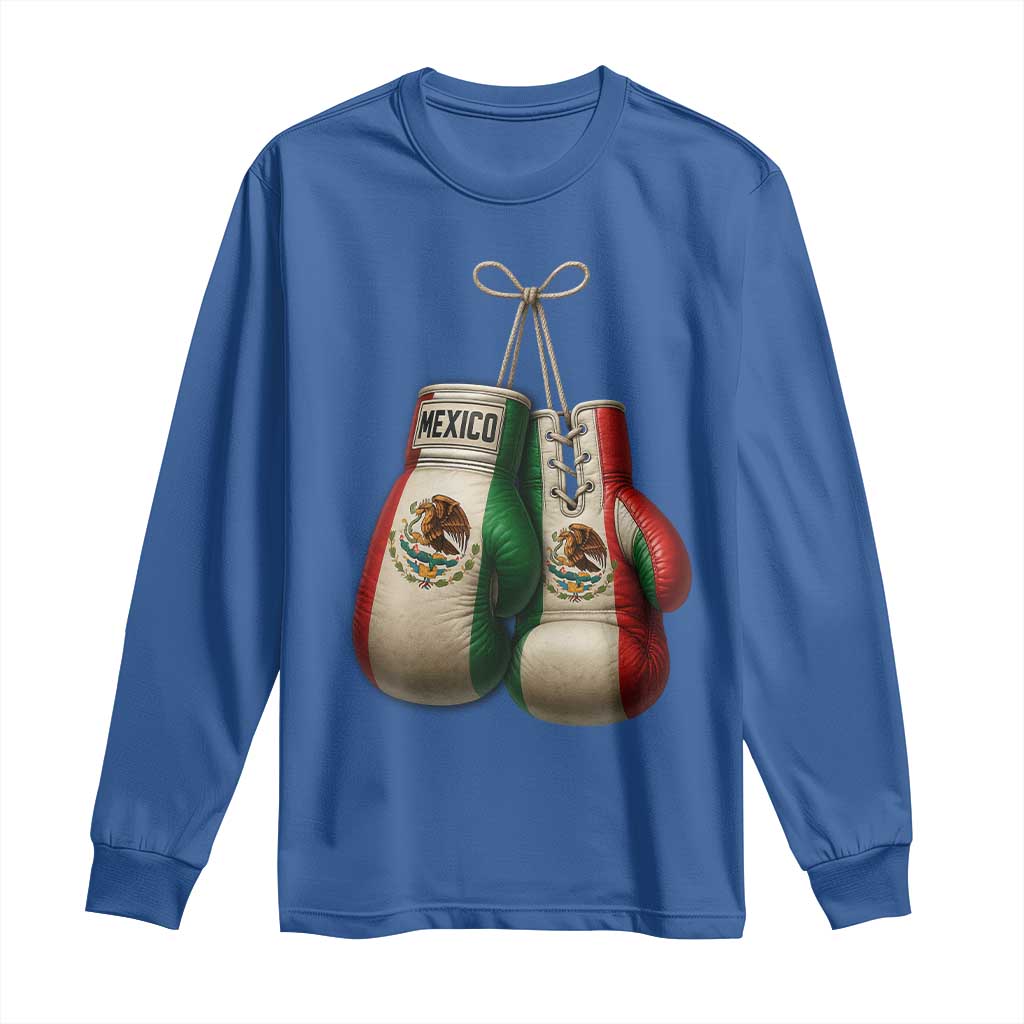 Mexican Boxing Gloves Long Sleeve Shirt Retro Vintage Mexico Flag Boxer TS10 Royal Blue Print Your Wear
