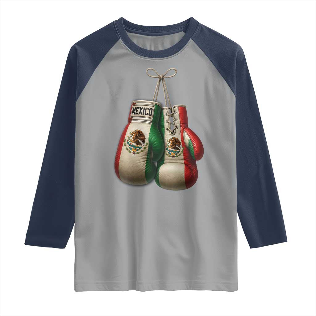 Mexican Boxing Gloves Raglan Shirt Retro Vintage Mexico Flag Boxer TS10 Sport Gray Navy Print Your Wear