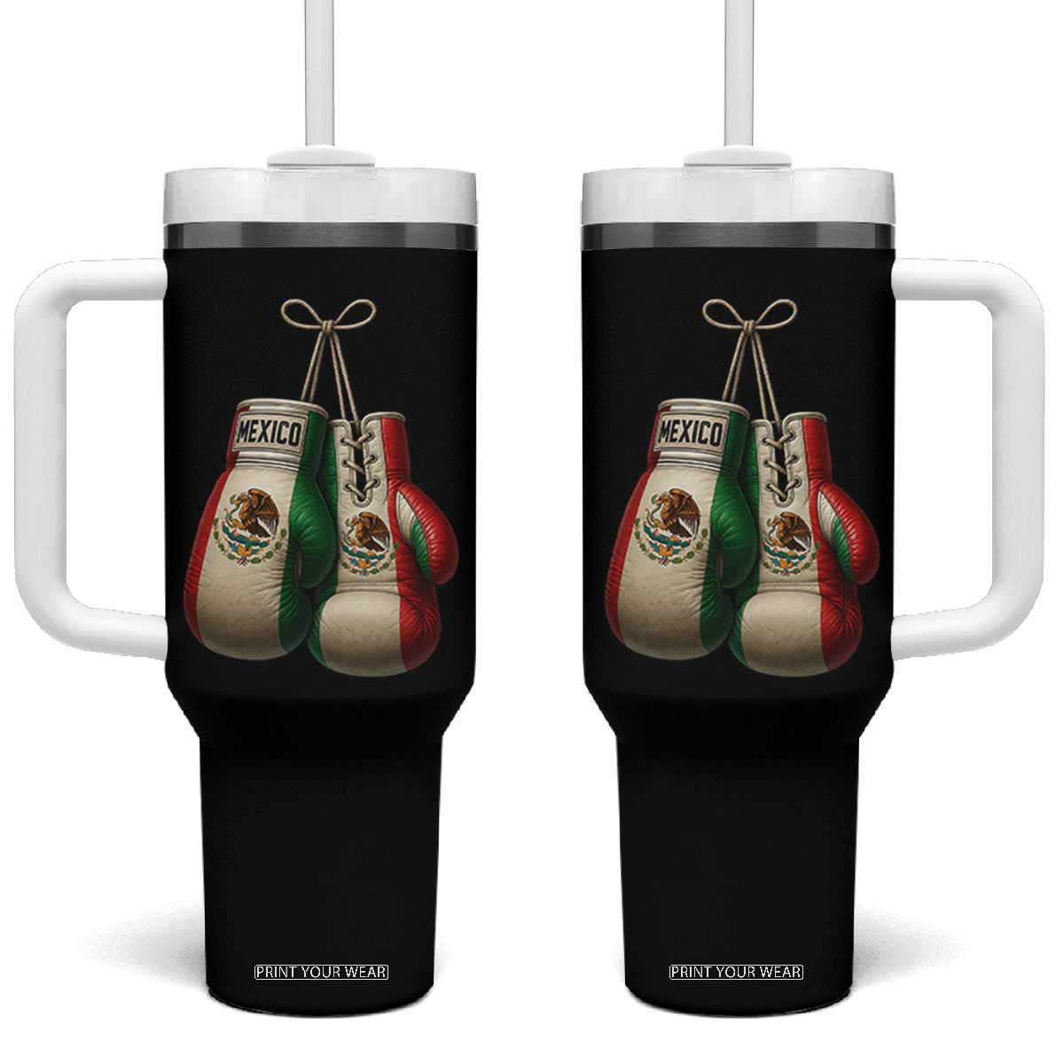 Mexican Boxing Gloves Tumbler With Handle Retro Vintage Mexico Flag Boxer TS10 One Size: 40 oz Black Print Your Wear