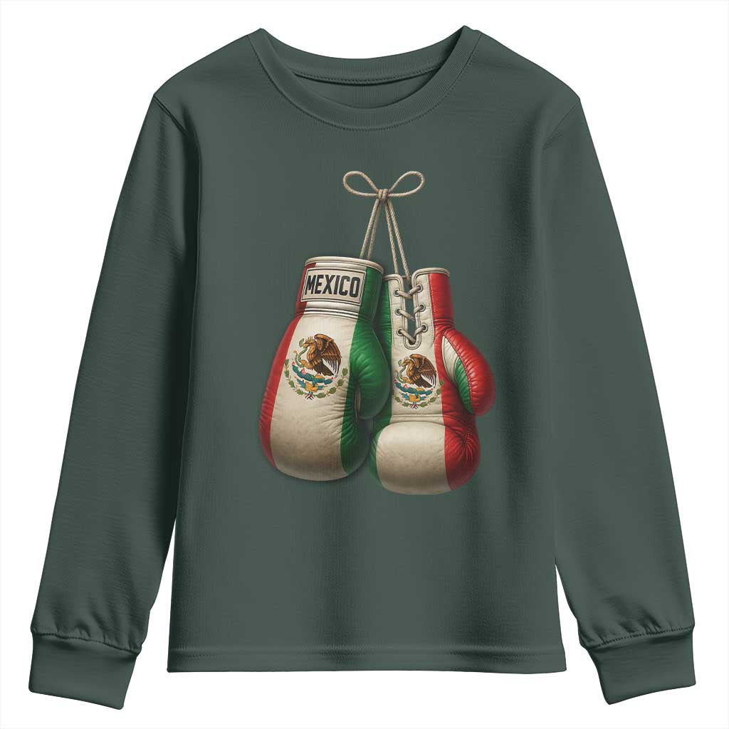 Mexican Boxing Gloves Youth Sweatshirt Retro Vintage Mexico Flag Boxer TS10 Dark Forest Green Print Your Wear
