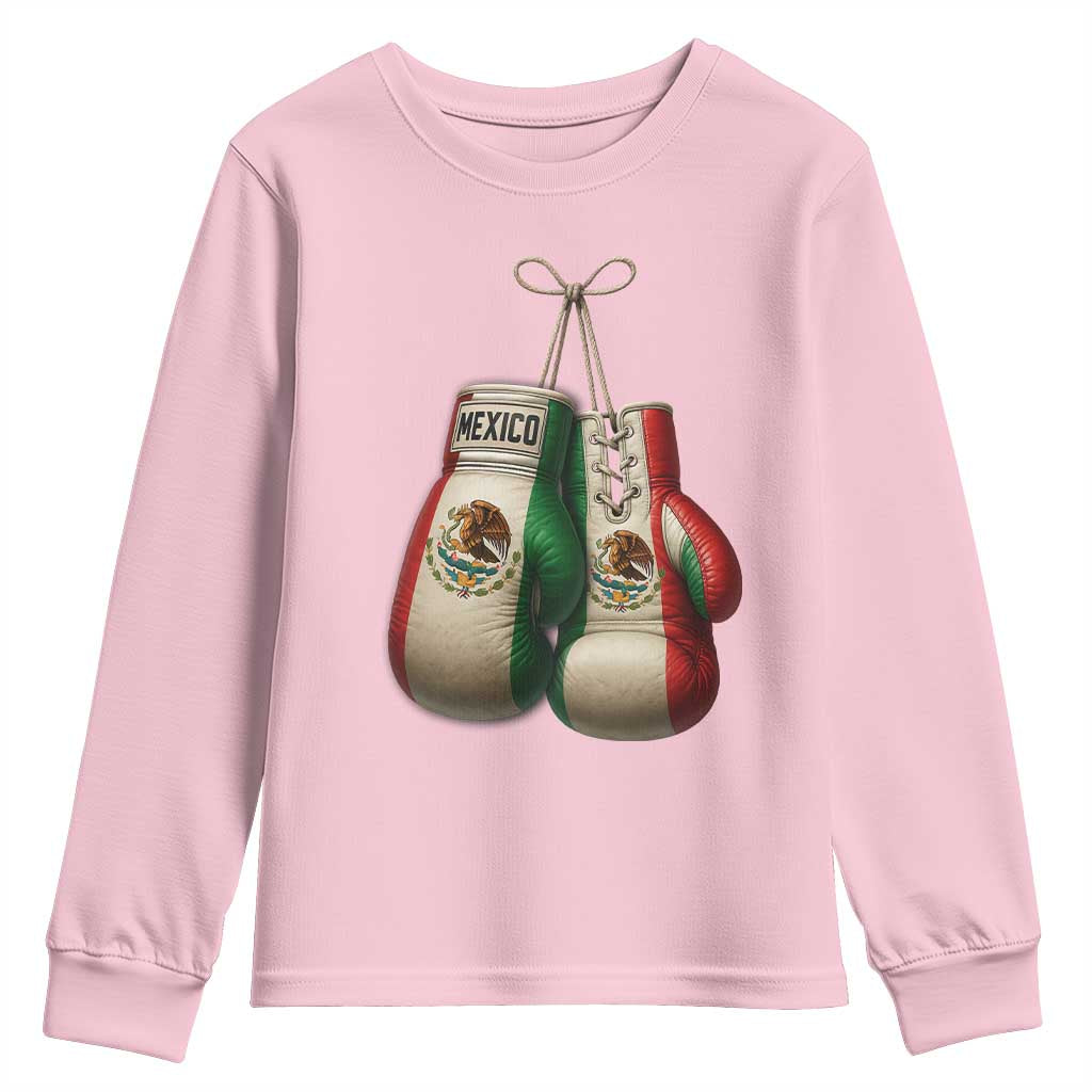 Mexican Boxing Gloves Youth Sweatshirt Retro Vintage Mexico Flag Boxer TS10 Light Pink Print Your Wear
