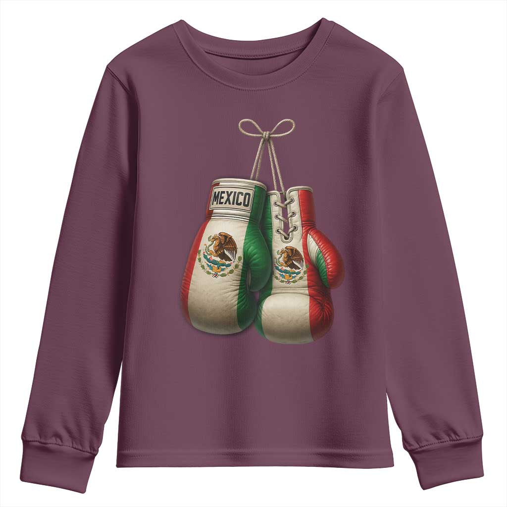 Mexican Boxing Gloves Youth Sweatshirt Retro Vintage Mexico Flag Boxer TS10 Maroon Print Your Wear