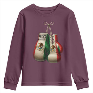 Mexican Boxing Gloves Youth Sweatshirt Retro Vintage Mexico Flag Boxer TS10 Maroon Print Your Wear