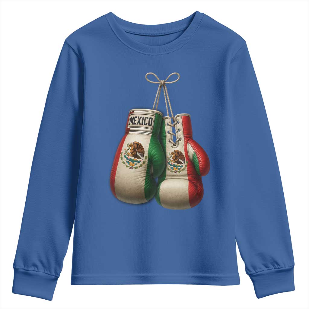 Mexican Boxing Gloves Youth Sweatshirt Retro Vintage Mexico Flag Boxer TS10 Royal Blue Print Your Wear