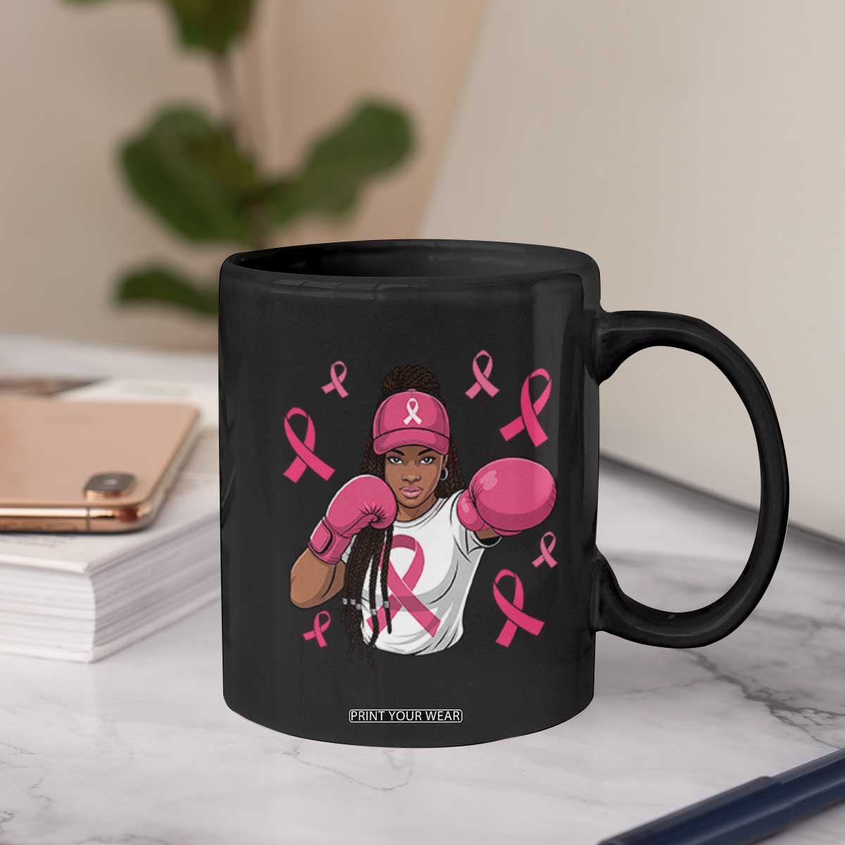 Black Women Fight Breast Cancer Awareness Coffee Mug Pink Ribbon African American TS10 Print Your Wear