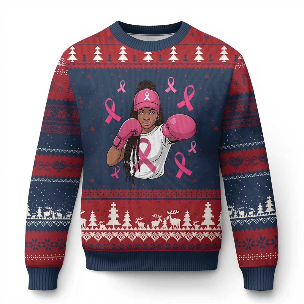 Black Women Fight Breast Cancer Awareness Ugly Christmas Sweater Pink Ribbon African American TS10 Navy Red Print Your Wear