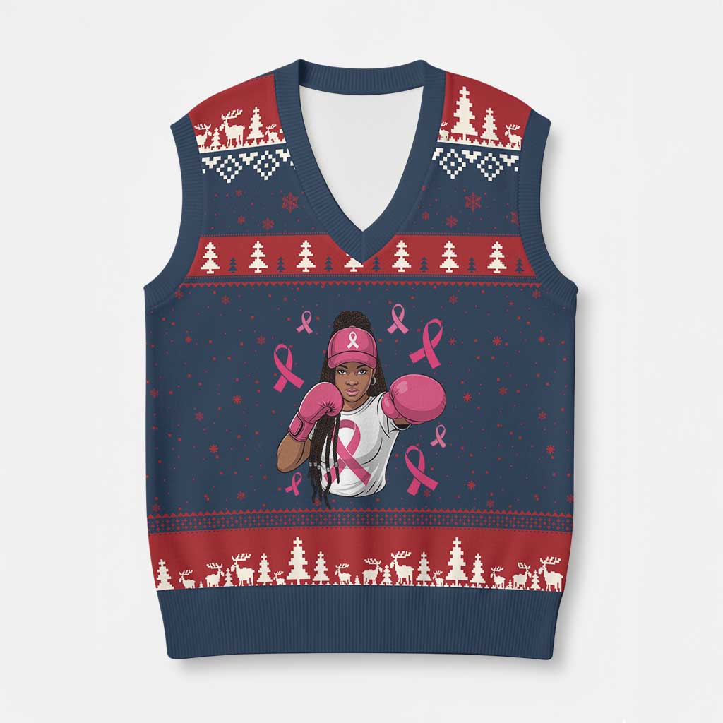 Black Women Fight Breast Cancer Awareness V-Neck Knit Sweater Vest Pink Ribbon African American TS10 Navy Red Print Your Wear