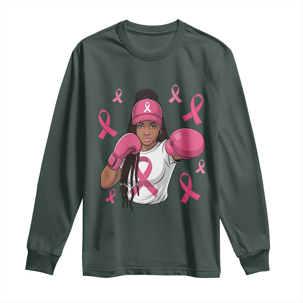 Black Women Fight Breast Cancer Awareness Long Sleeve Shirt Pink Ribbon African American TS10 Dark Forest Green Print Your Wear