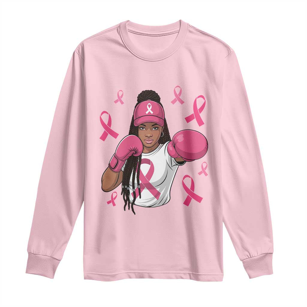 Black Women Fight Breast Cancer Awareness Long Sleeve Shirt Pink Ribbon African American TS10 Light Pink Print Your Wear