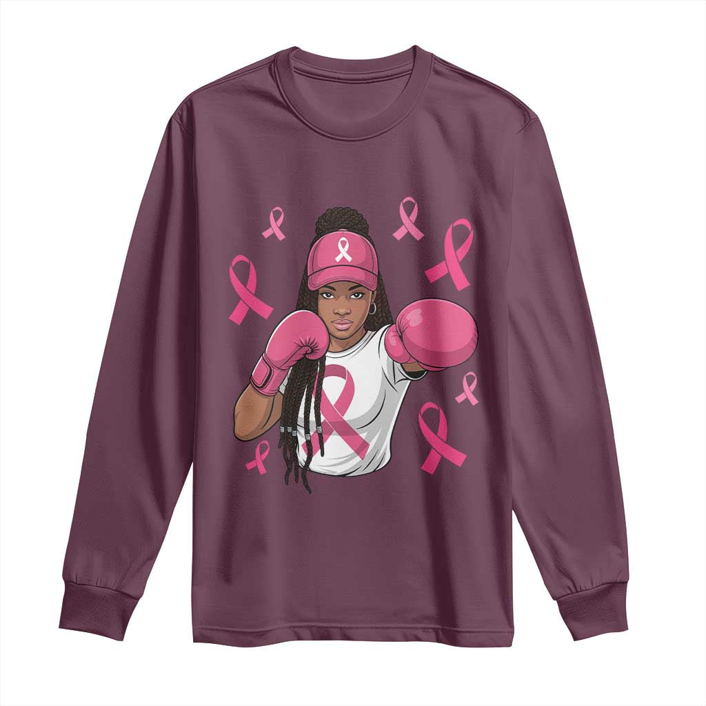 Black Women Fight Breast Cancer Awareness Long Sleeve Shirt Pink Ribbon African American TS10 Maroon Print Your Wear