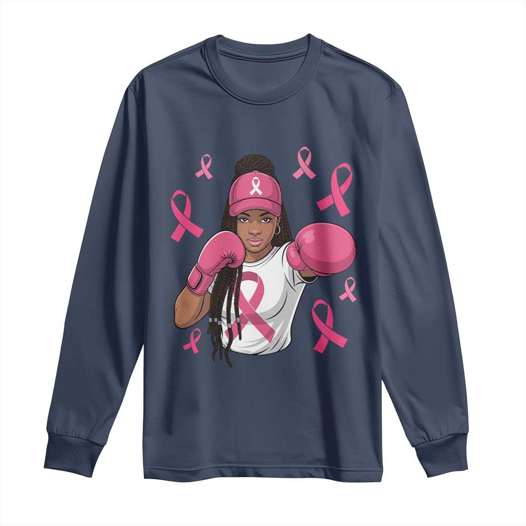 Black Women Fight Breast Cancer Awareness Long Sleeve Shirt Pink Ribbon African American TS10 Navy Print Your Wear