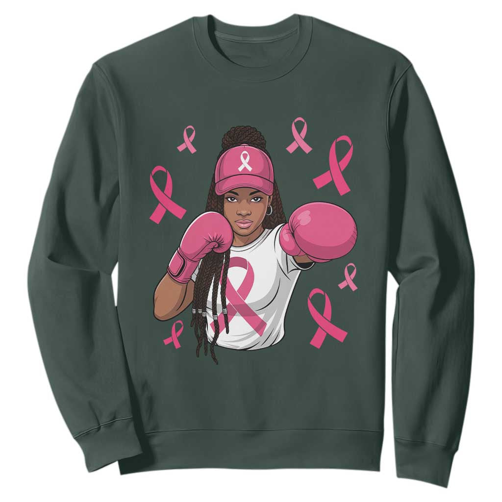 Black Women Fight Breast Cancer Awareness Sweatshirt Pink Ribbon African American TS10 Dark Forest Green Print Your Wear