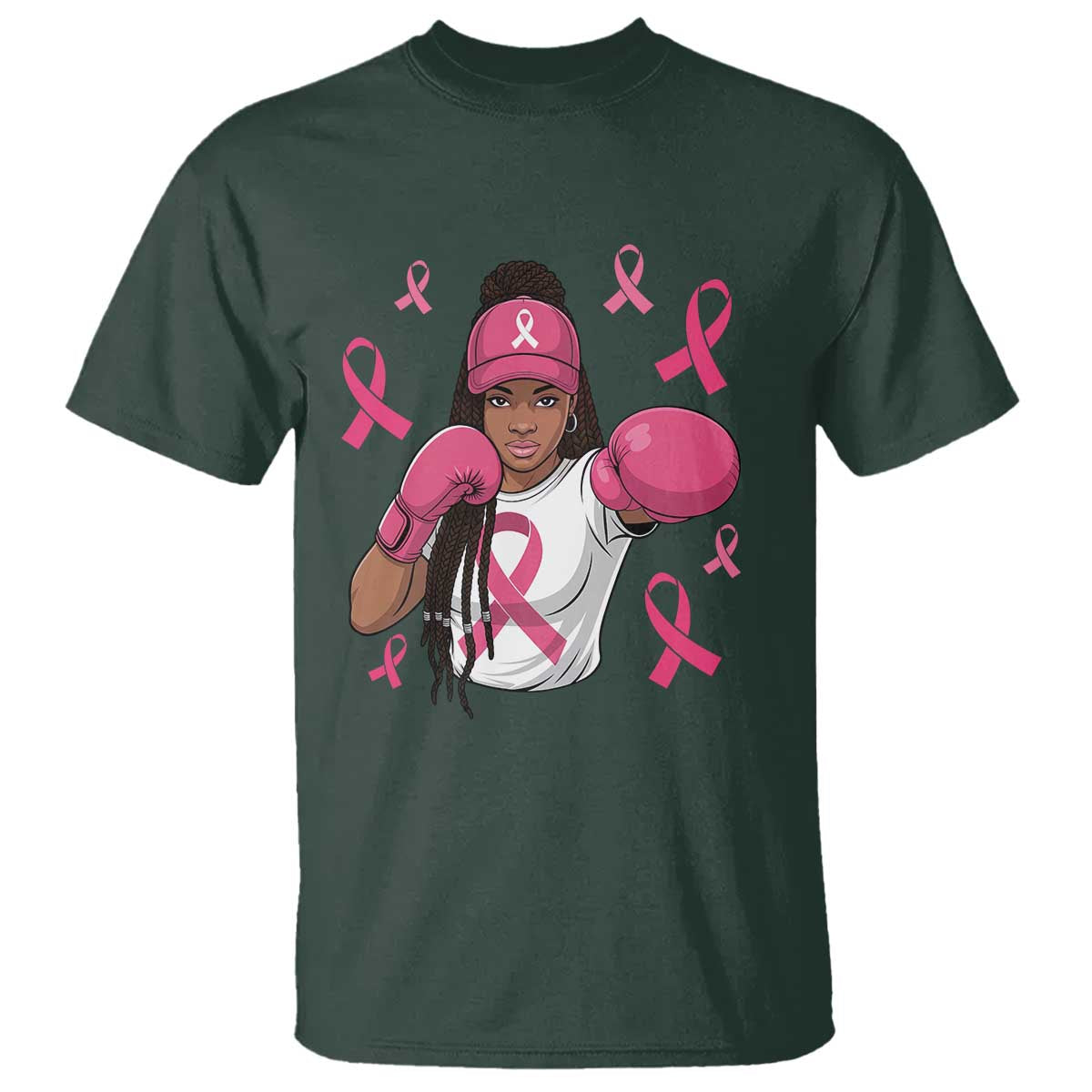 Black Women Fight Breast Cancer Awareness T Shirt Pink Ribbon African American TS10 Dark Forest Green Print Your Wear