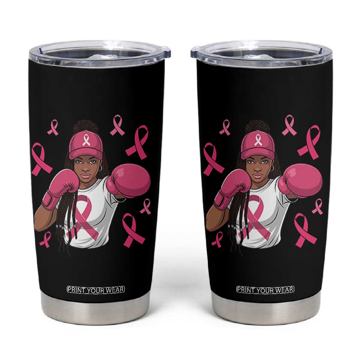 Black Women Fight Breast Cancer Awareness Tumbler Cup Pink Ribbon African American TS10 Black Print Your Wear
