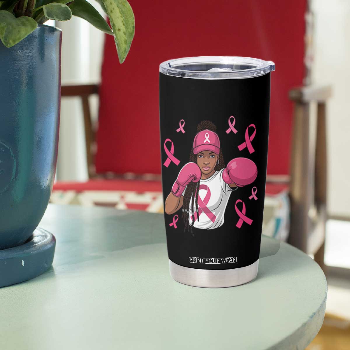 Black Women Fight Breast Cancer Awareness Tumbler Cup Pink Ribbon African American TS10 Print Your Wear