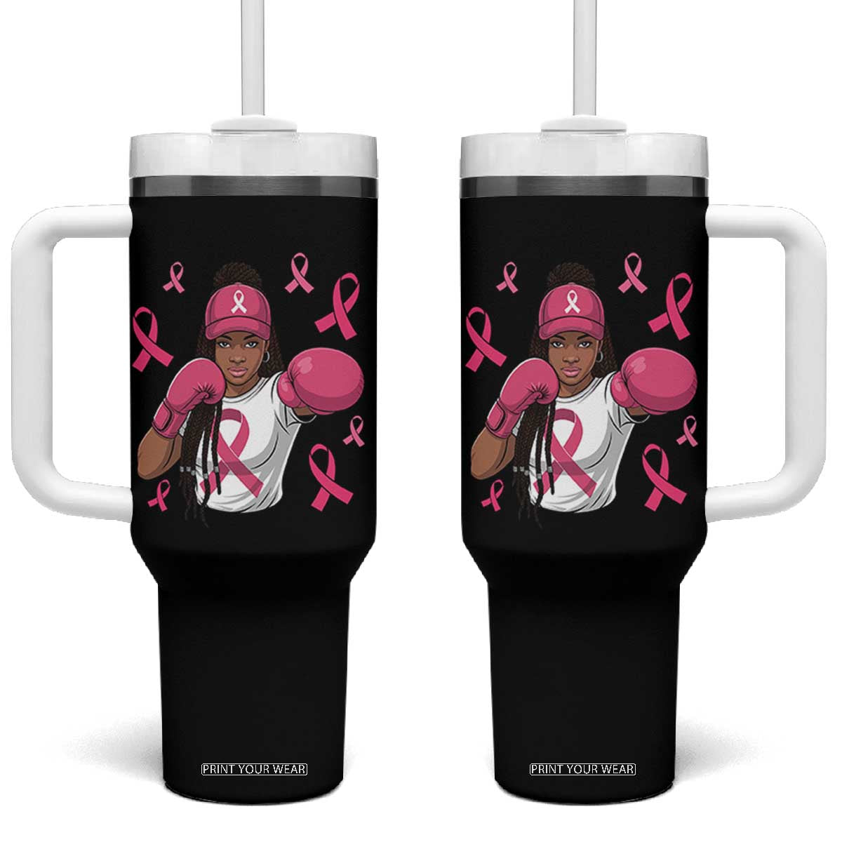 Black Women Fight Breast Cancer Awareness Tumbler With Handle Pink Ribbon African American TS10 One Size: 40 oz Black Print Your Wear