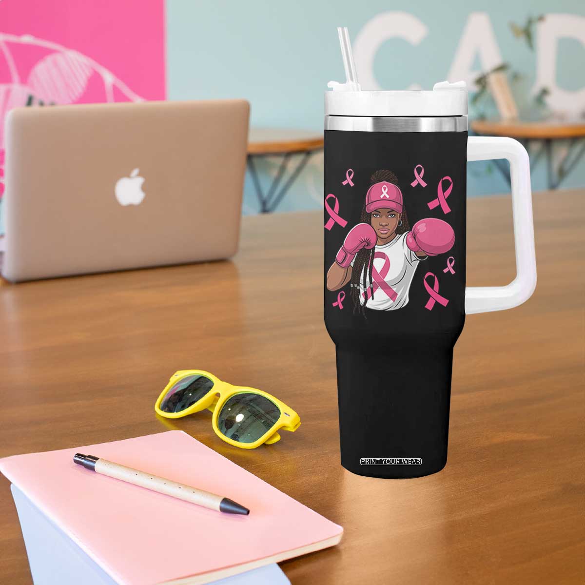Black Women Fight Breast Cancer Awareness Tumbler With Handle Pink Ribbon African American TS10 Print Your Wear