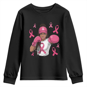 Black Women Fight Breast Cancer Awareness Youth Sweatshirt Pink Ribbon African American TS10 Black Print Your Wear